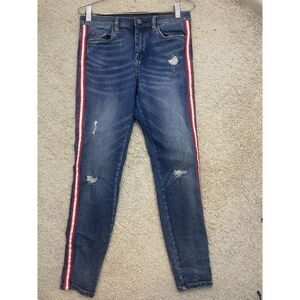 Blank NYC Women's  Mid Rise Skinny Jeans With Red And White Racing Stripes 28‎
